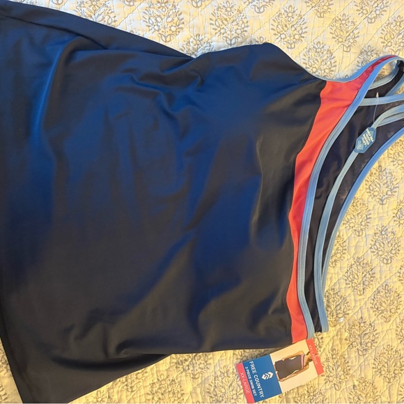 NWT Stylish Navy and Pink Tank Top one shoulder Swim suit and swim shorts - Picture 5 of 8